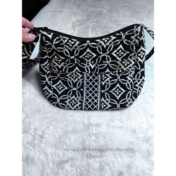 Vera Bradley Lola Quilted Shoulder Bag With Black & White Geometric Pattern - Picture 12 of 12